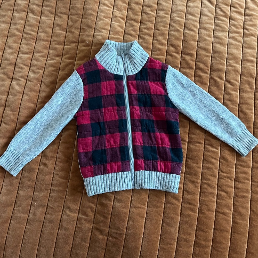 Cat & Jack Boys 3T Buffalo Plaid Zip Up Sweater Jacket